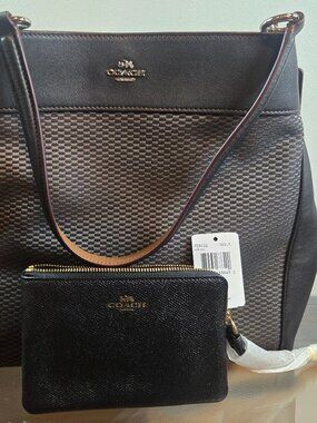 Coach Lexy Legacy Jacquard Shoulder Bag & Black Corner Zip Wristlet